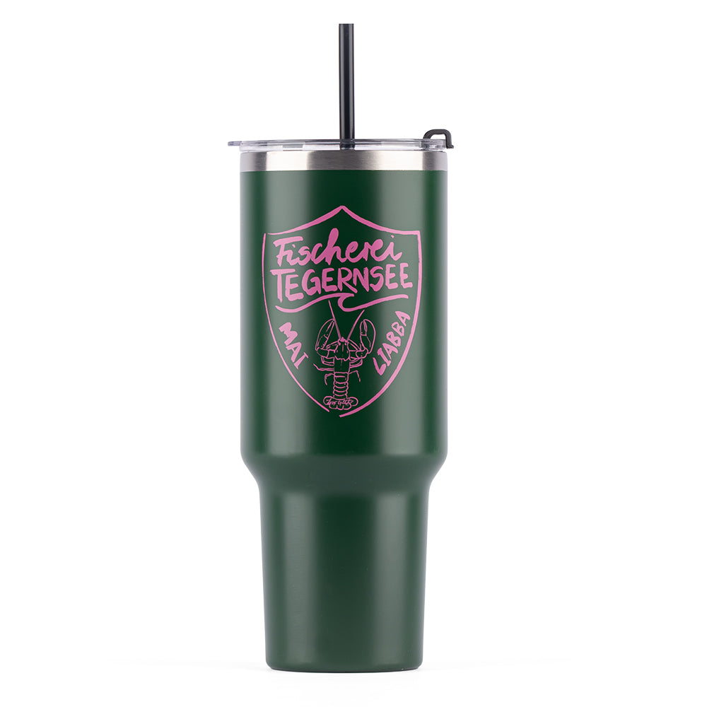 Thermobecher mit Logo 1,2 Liter grün – Fischerei Tegernsee