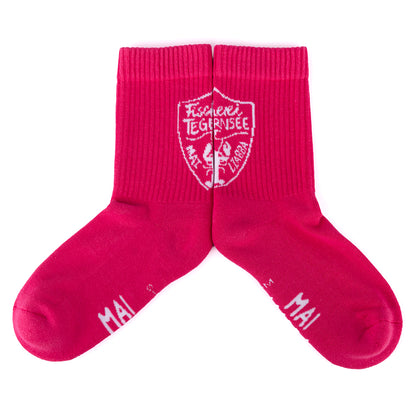 Pinke Sport-Socken mit Fischerei Tegernsee Wappen
