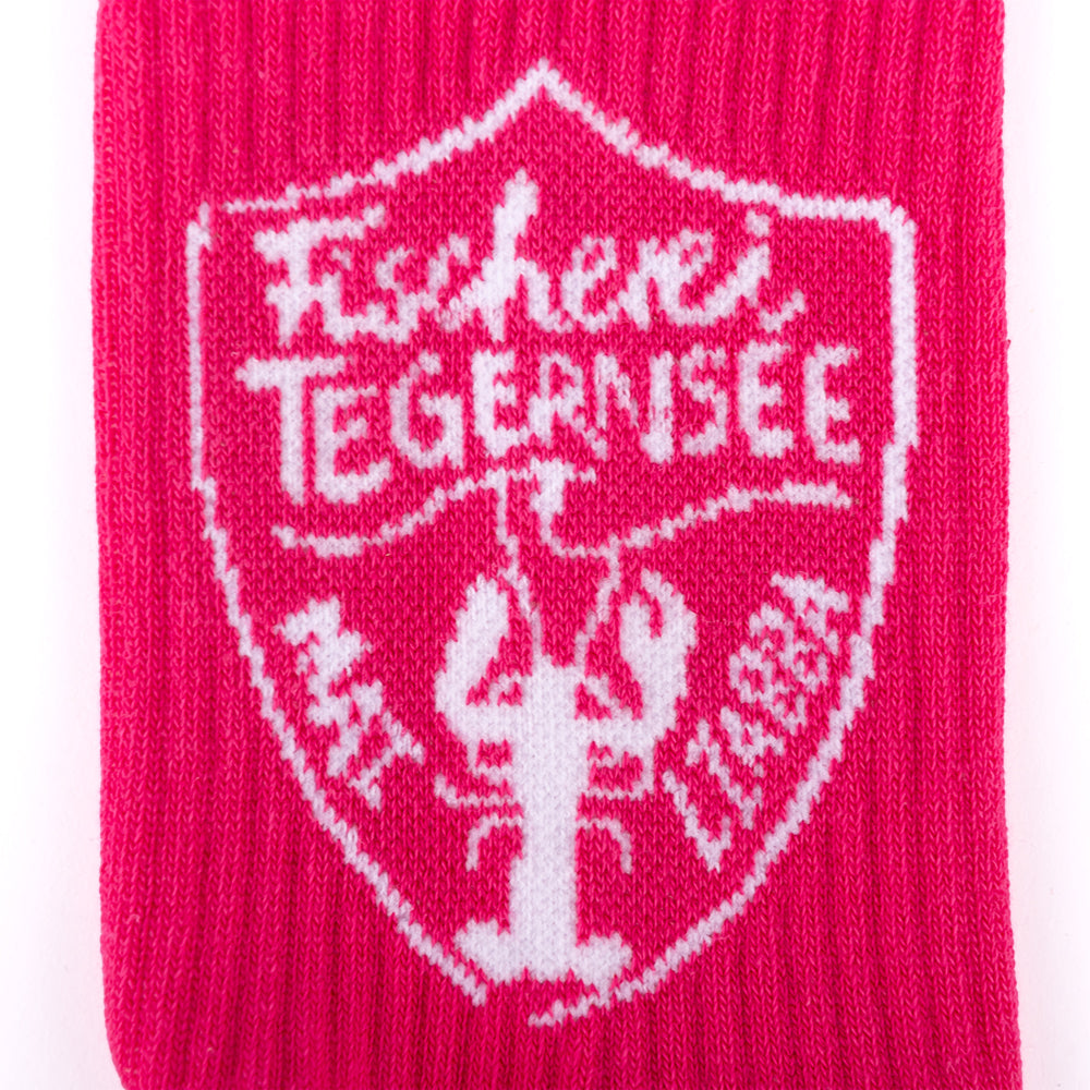 Pinke Sport-Socken mit Fischerei Tegernsee Wappen