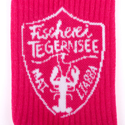 Pinke Sport-Socken mit Fischerei Tegernsee Wappen