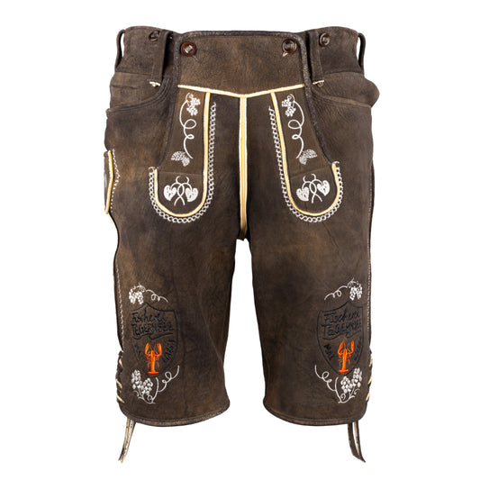 Dunkle Hirsch-Lederhose mit weißem Stick