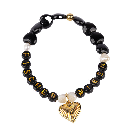Perlenarmband „Fischer Wiesn“ – Schwarz mit Goldherz