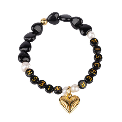 Perlenarmband „Fischer Wiesn“ – Schwarz mit Goldherz