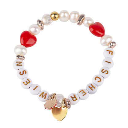 Perlenarmband „Fischer Wiesn“ – Weiß-Rot mit Charms