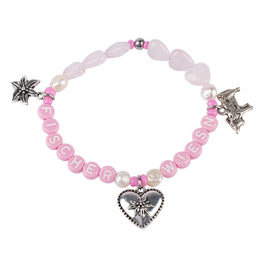 Perlenarmband Pink mit Trachten Charms